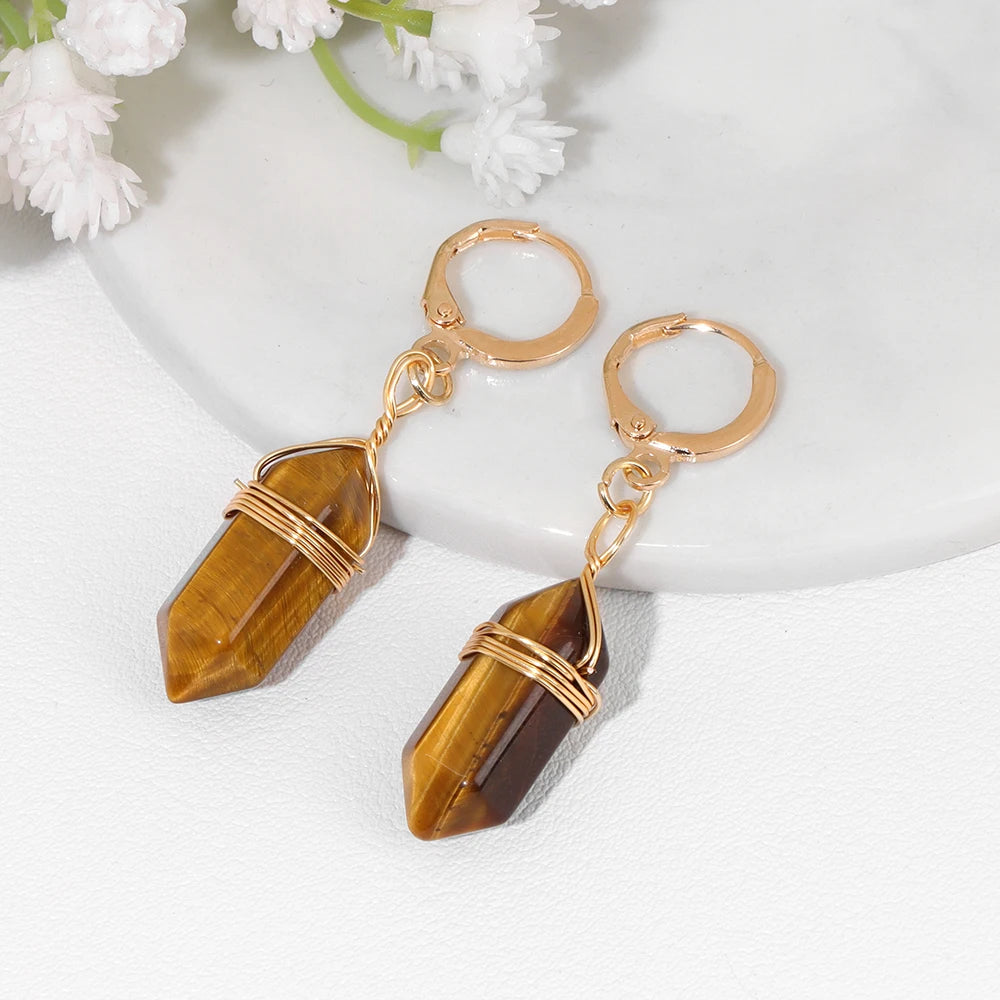 Boucles d'Oreilles Hexagone en Pierre Naturelle