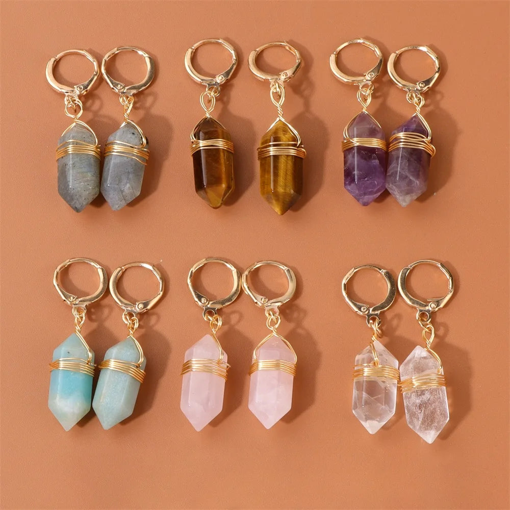 Boucles d'Oreilles Hexagone en Pierre Naturelle