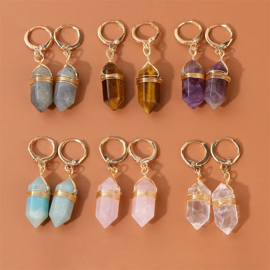 Boucles d'Oreilles Hexagone en Pierre Naturelle