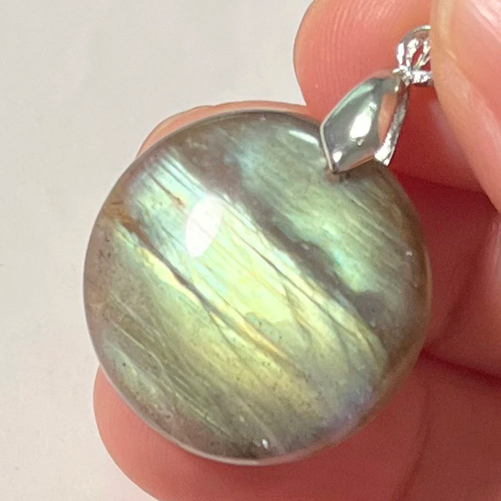 Collier Pendentif en Labradorite Naturelle, Rose et Bleue