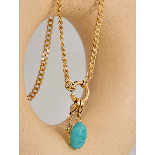 Collier Étoile en Acier Inoxydable, Pierre Naturelle Bleue