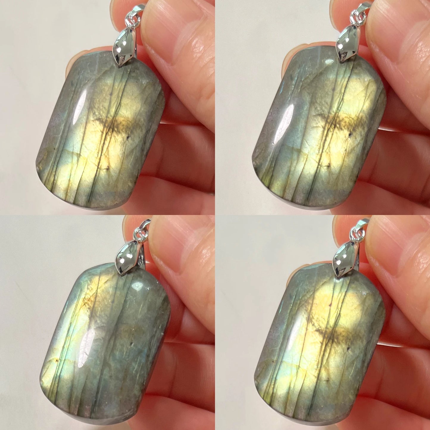 Collier Pendentif en Labradorite Naturelle, Rose et Bleue