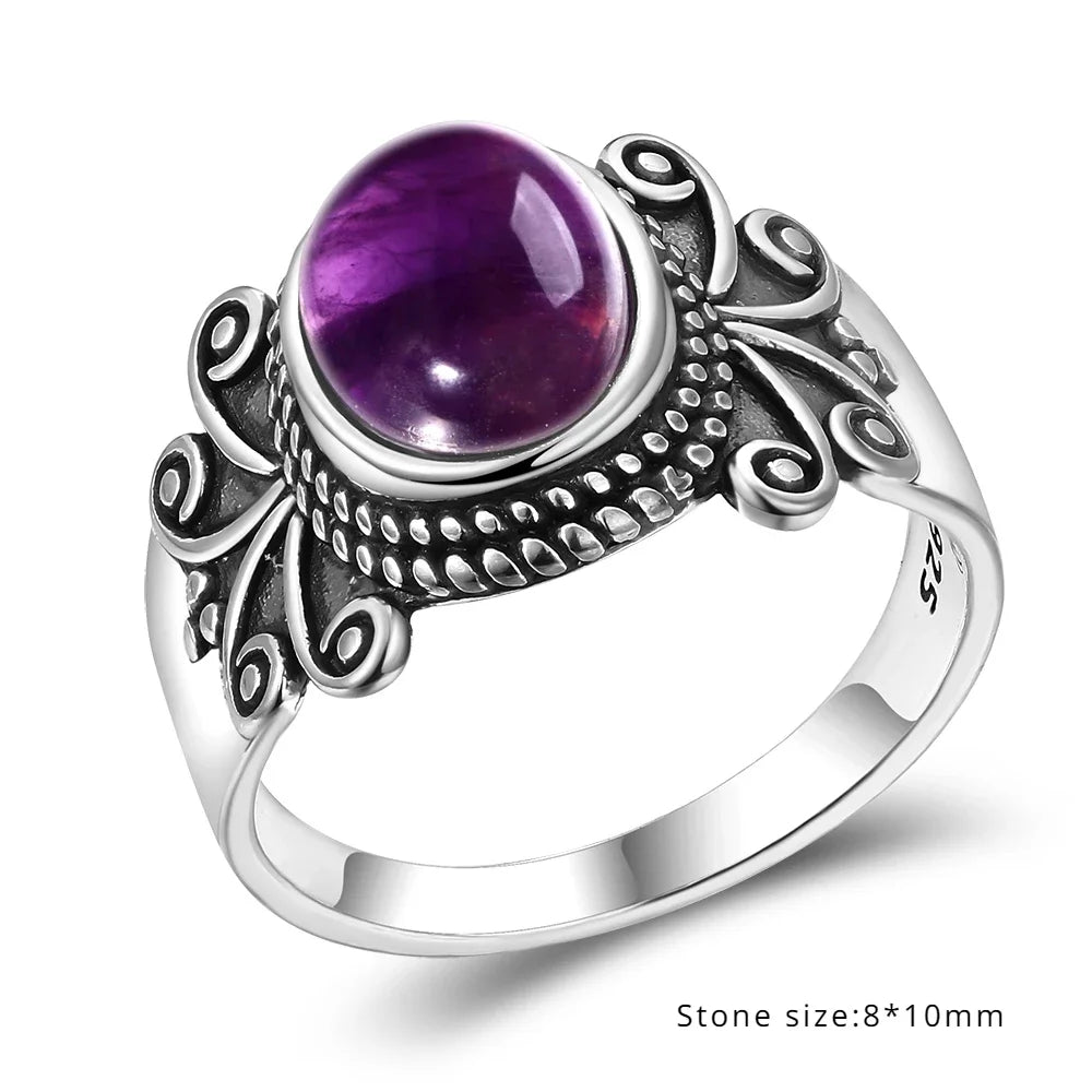 Bague Vintage en Améthyste Naturelle, Argent S925