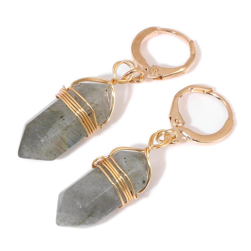 Boucles d'Oreilles Hexagone en Pierre Naturelle