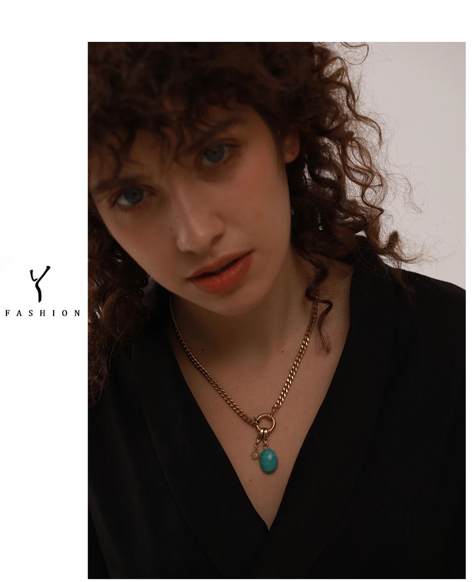 Collier Étoile en Acier Inoxydable, Pierre Naturelle Bleue