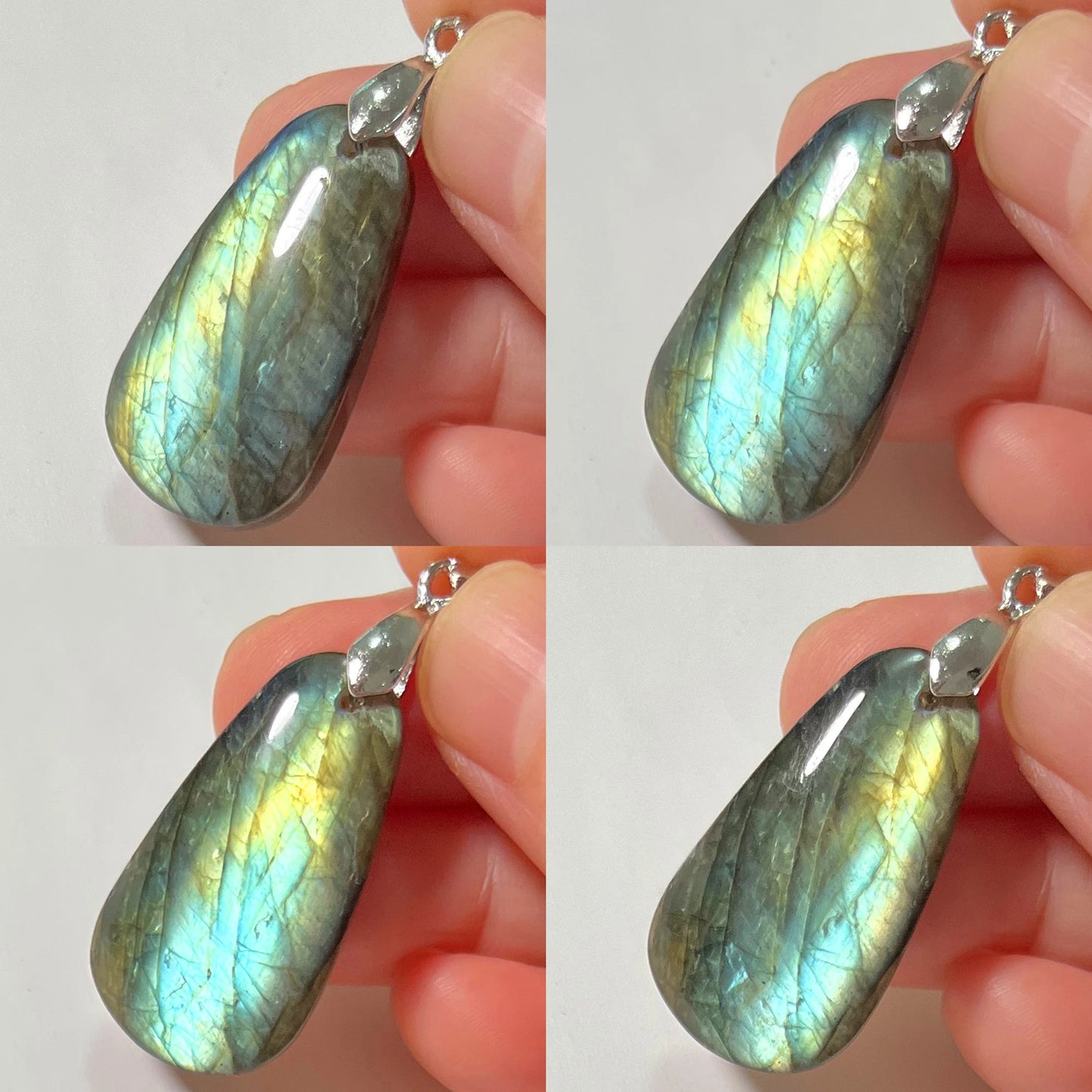 Collier Pendentif en Labradorite Naturelle, Rose et Bleue
