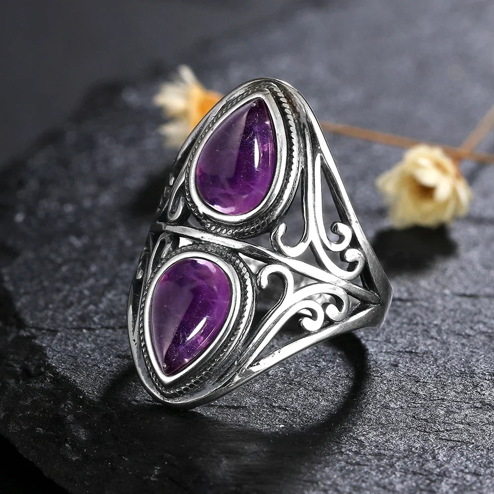 Bague Vintage en Améthyste Naturelle, Argent S925