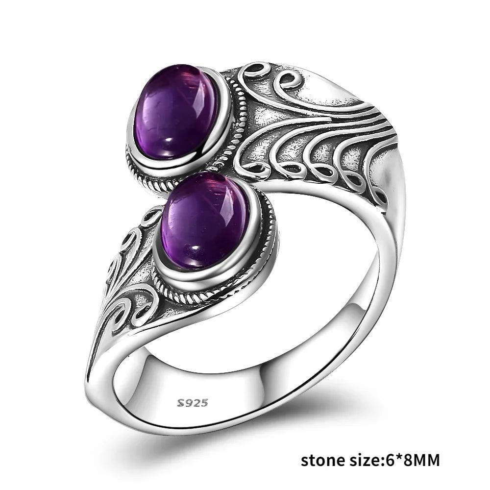 Bague Vintage en Améthyste Naturelle, Argent S925