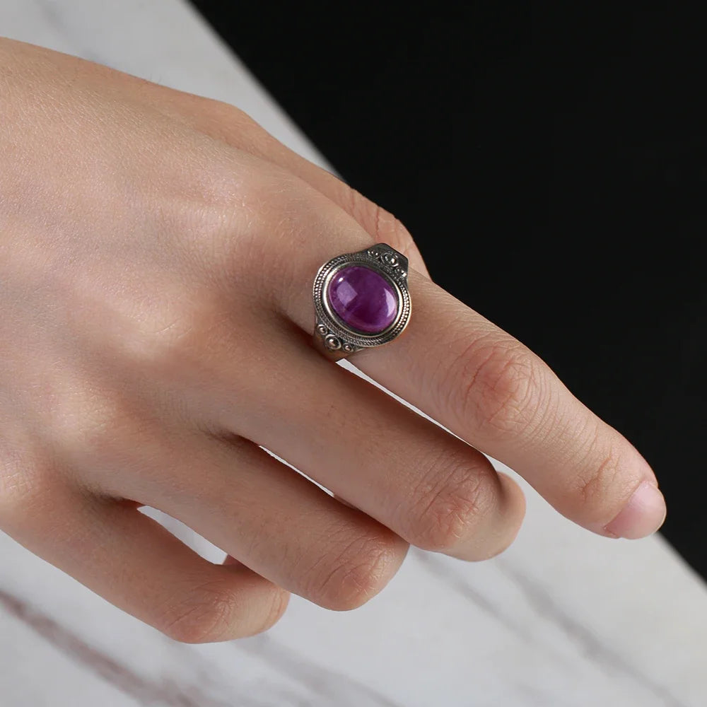 Bague Vintage en Améthyste Naturelle, Argent S925