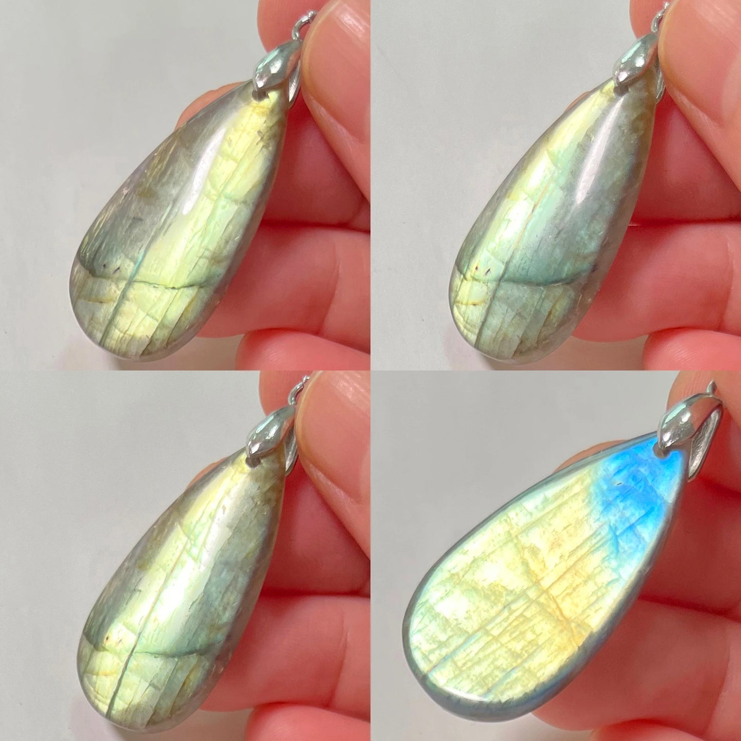 Collier Pendentif en Labradorite Naturelle, Rose et Bleue