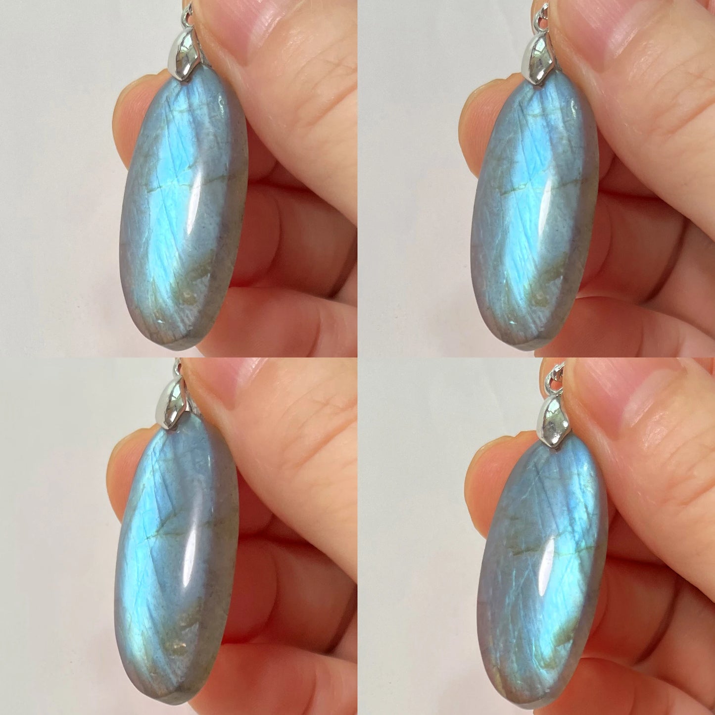 Collier Pendentif en Labradorite Naturelle, Rose et Bleue