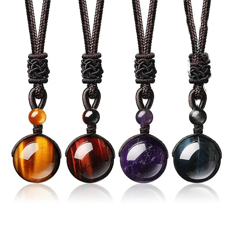 Collier Pendentif Rond en Pierre Naturelle