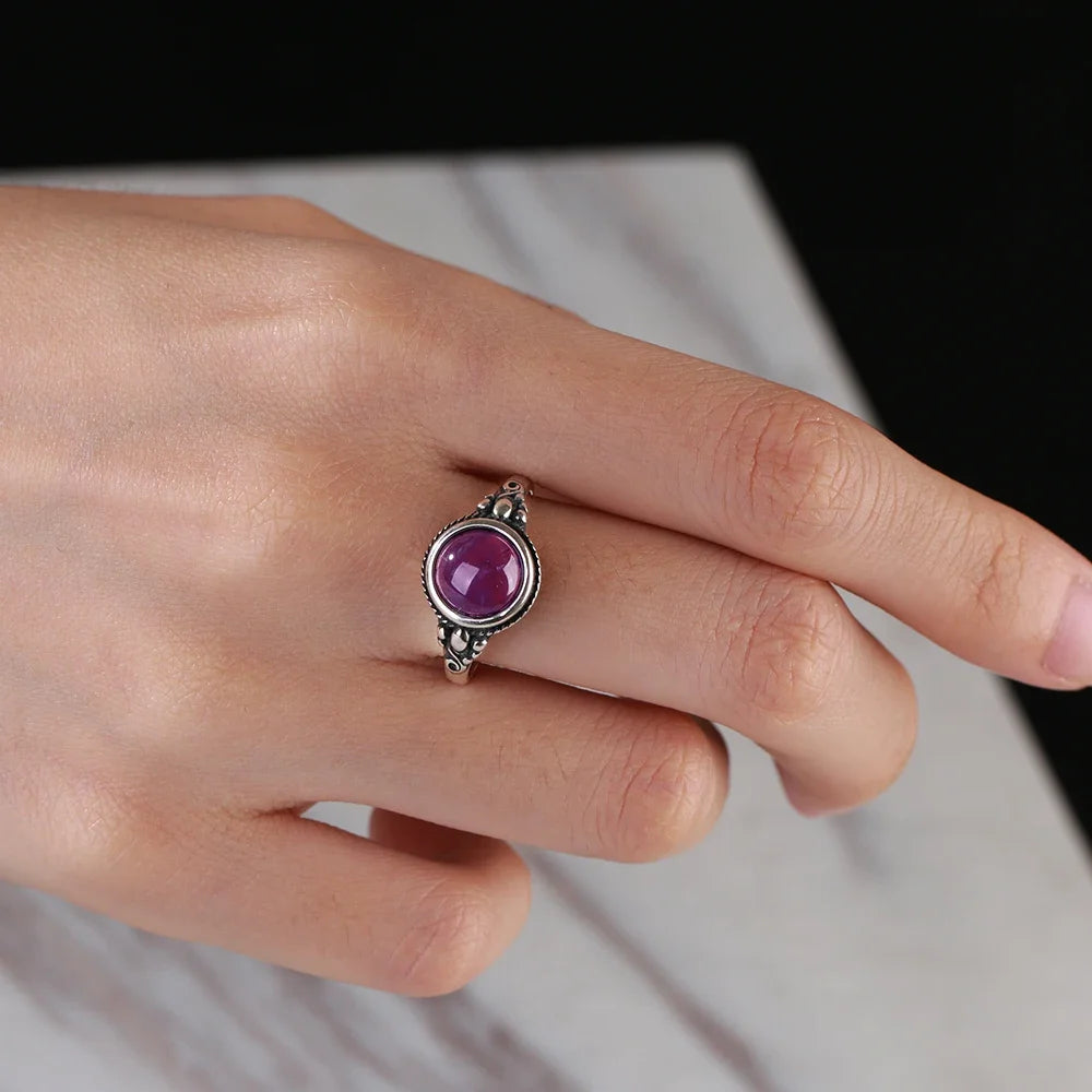 Bague Vintage en Améthyste Naturelle, Argent S925
